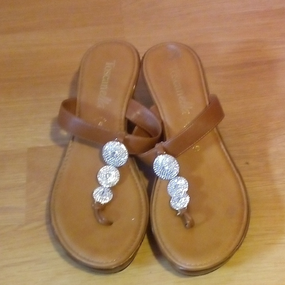 Brown and Silver Sandals with Decorative Embellishments
